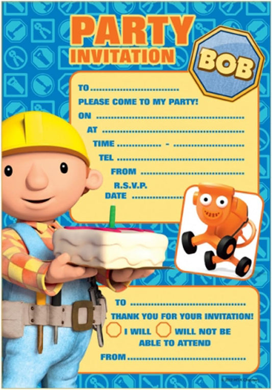 Bob The Builder Party Invitations with Envelopes 15cm x 21.5cm Pack of 20