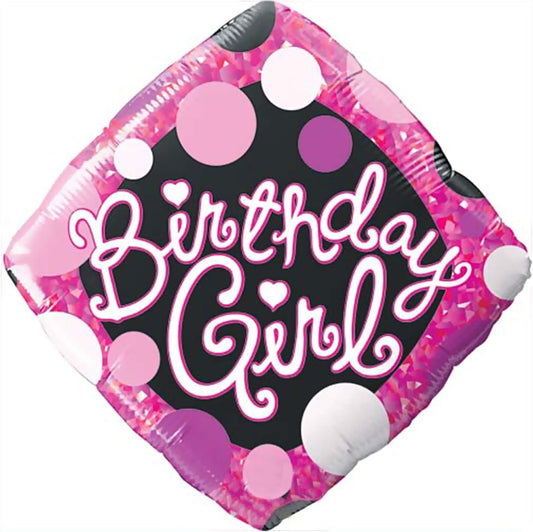 Qualatex Birthday Girl Pink & Black Diamond 18" Foil Balloon