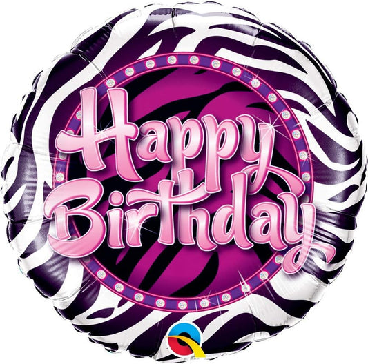 Qualatex Zebra Print Happy Birthday 18" Foil Balloon