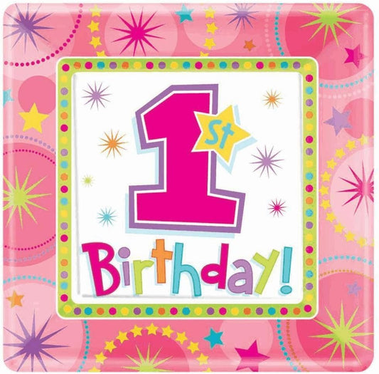 One-Derful 1st Birthday 17.8cm Square Plate Pink 8pc