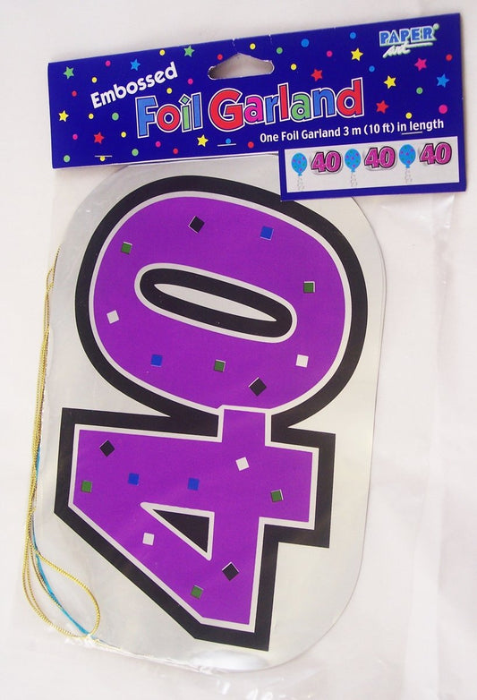 Creative Party Purple & Silver 40th Birthday Foil Garland 3m