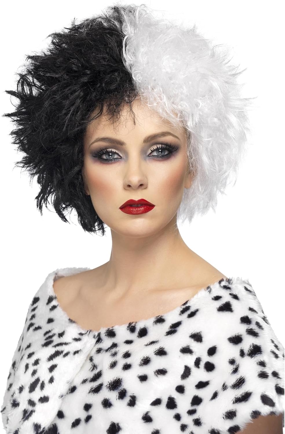 Smiffys Evil Madame Wig, Black & White Short, Curly, Icons & Idols Fancy Dress, Adult Dress Up Wigs Halloween