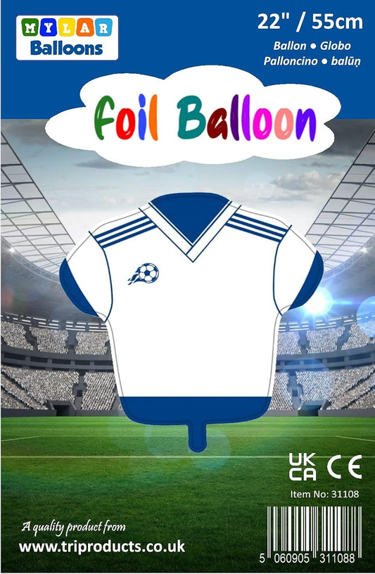 White & Blue Football Shirt 26" / 68cm Foil Balloon