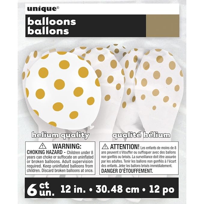 Unique Pastel Gold Polka Dots 12" Latex Balloons 6ct