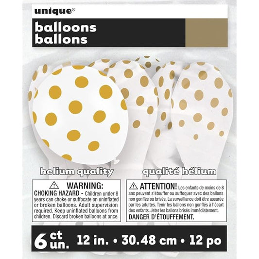 Unique Pastel Gold Polka Dots 12" Latex Balloons 6ct