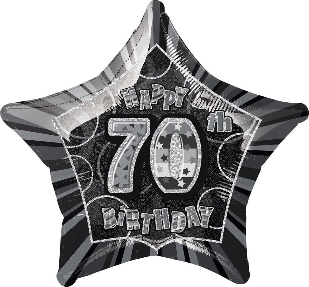 Black Happy 70th Birthday 20-inch Star Foil Balloon