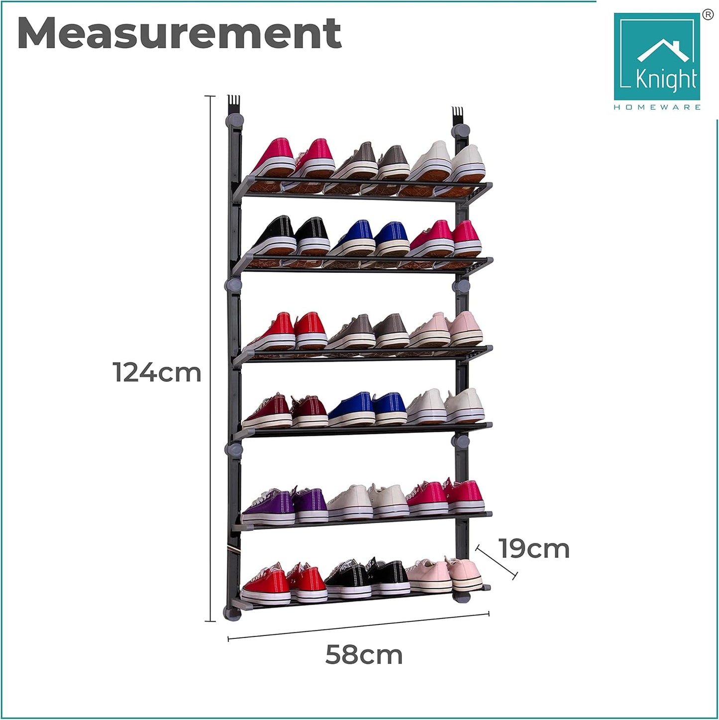 Over the Door 6 Tier Shoe Organiser - Holds up to 18 pairs [Grey]