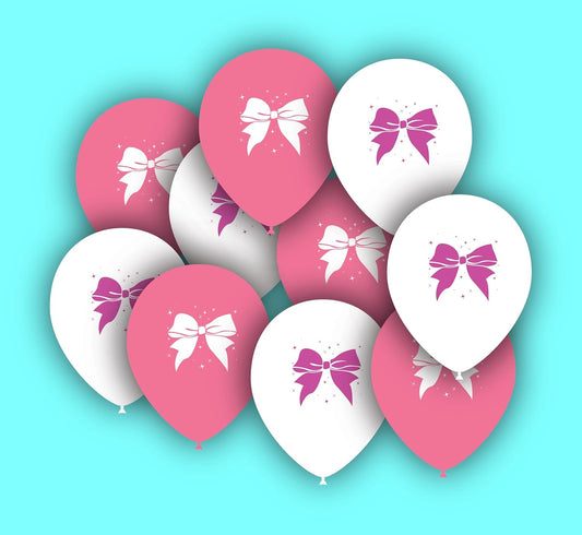 Bow Print 12-inch Latex Balloons Fuchsia Pink & White 10pc