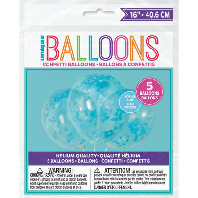 Unique Clear with Blue Heart Confetti 16" Latex Balloons 5ct