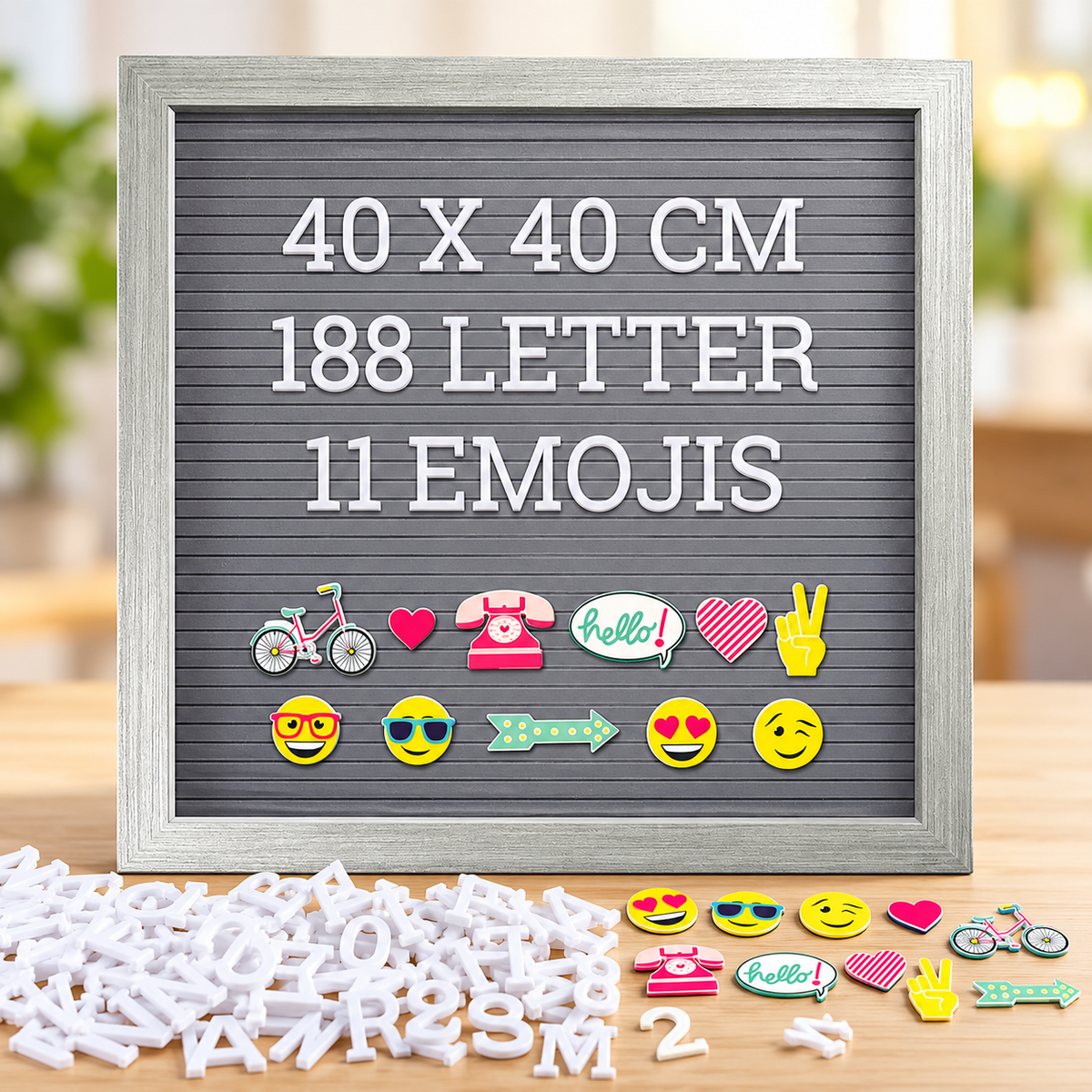 Grey Felt Letter Message Board with 188 Letters & 11 Emojis (40 x 40cm)