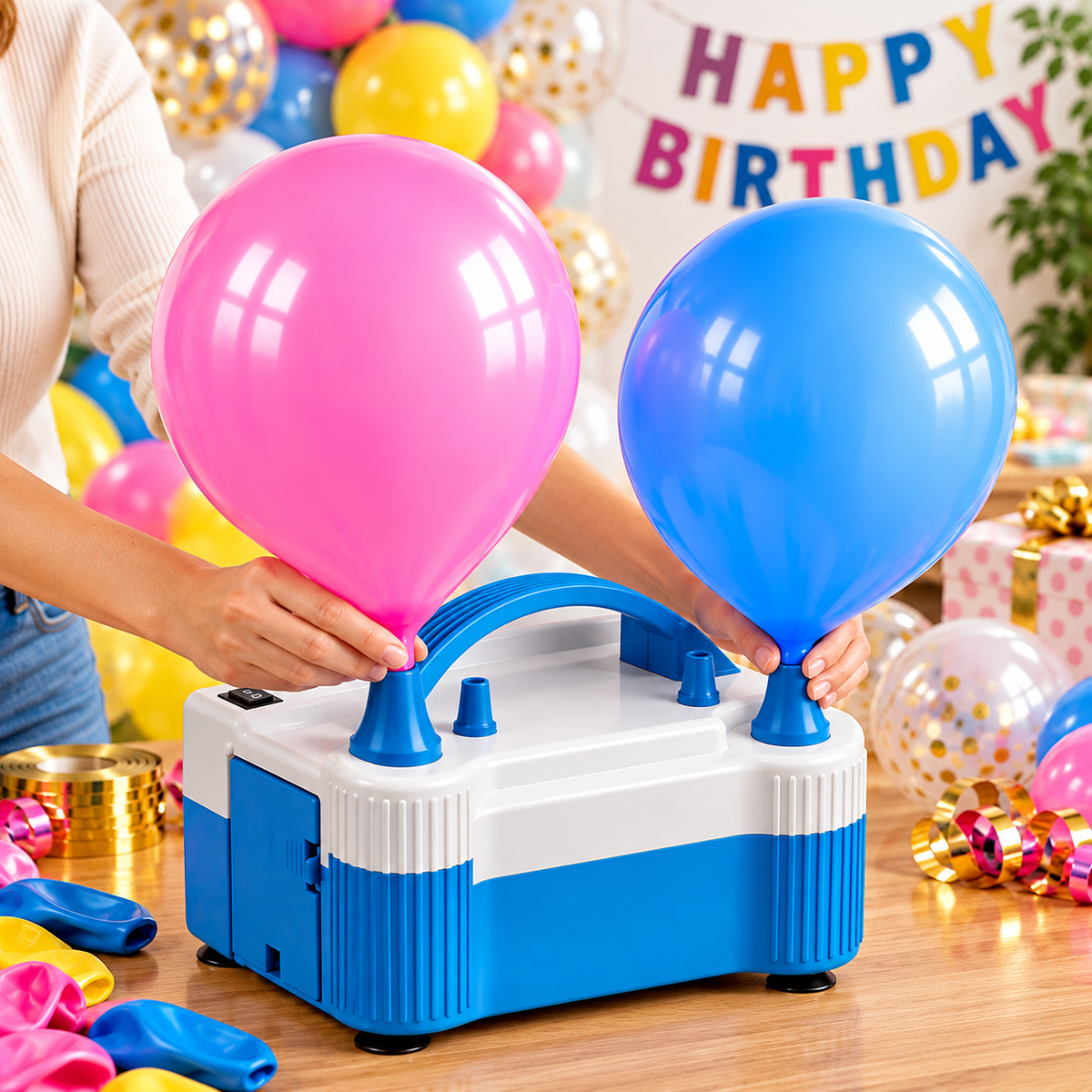 Electric Balloon Inflator Pump – Dual Nozzle Automatic & Manual Air Pump