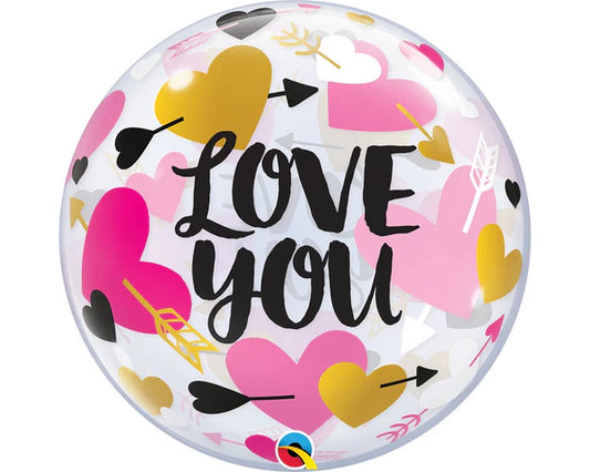 Qualatex Love You Hearts and Arrows 22"/56cm Bubble Balloon