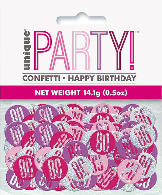 Pink, Purple & Silver Happy 80th  Birthday Confetti 14g