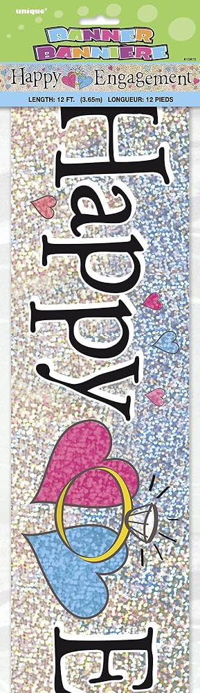 Happy Engagement Holographic Banner – 3.65m / 12ft – Cut into 4 Banners