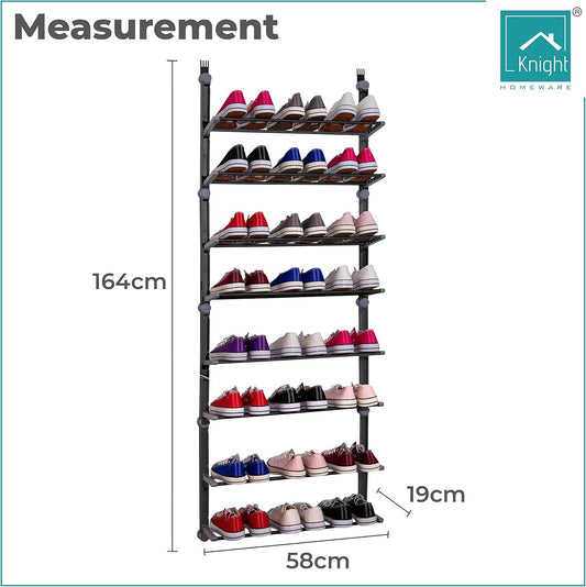 Over the Door 8 Tier Shoe Organiser - Holds up to 24 pairs [Grey]