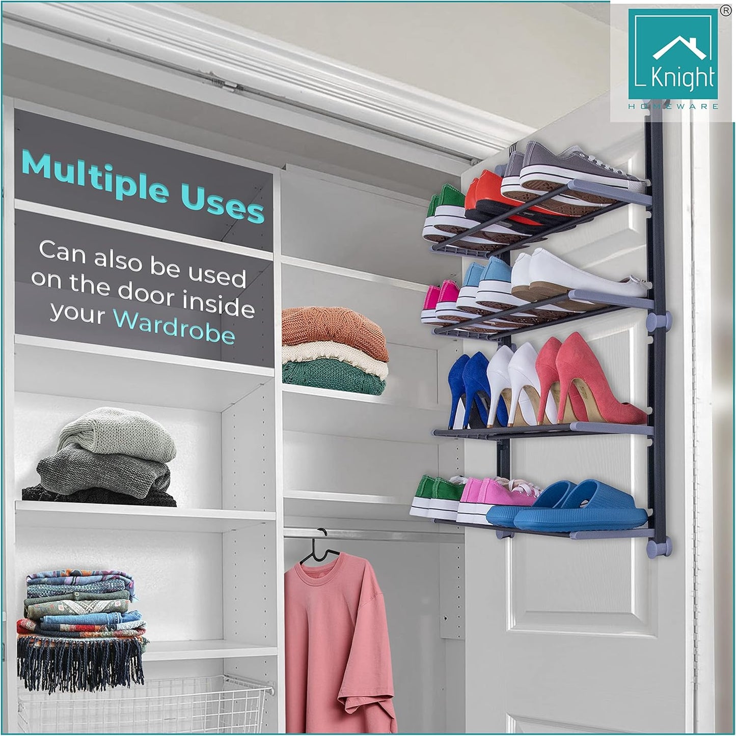 Over the Door 4 Tier Shoe Organiser - Holds up to 12 pairs [Grey]