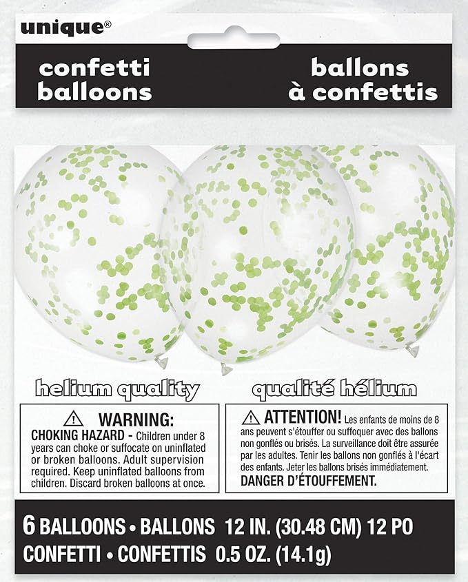 Unique Clear with Lime Green Confetti 16" Latex Balloons 6ct