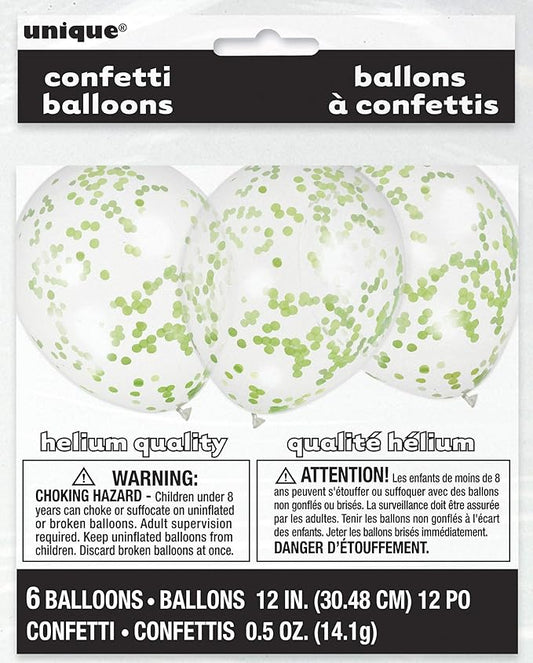 Unique Clear with Lime Green Confetti 16" Latex Balloons 6ct
