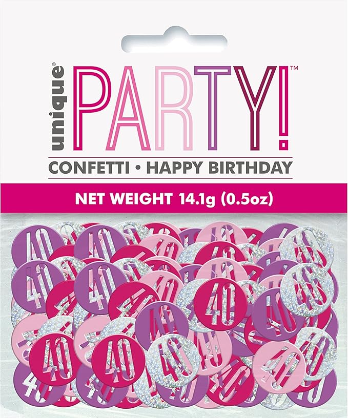 Pink, Purple & Silver Happy 40th Birthday Confetti 14g
