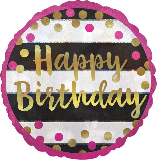 Anagram Pink & Gold Happy Birthday Stripe and Dots 18" Foil Balloon