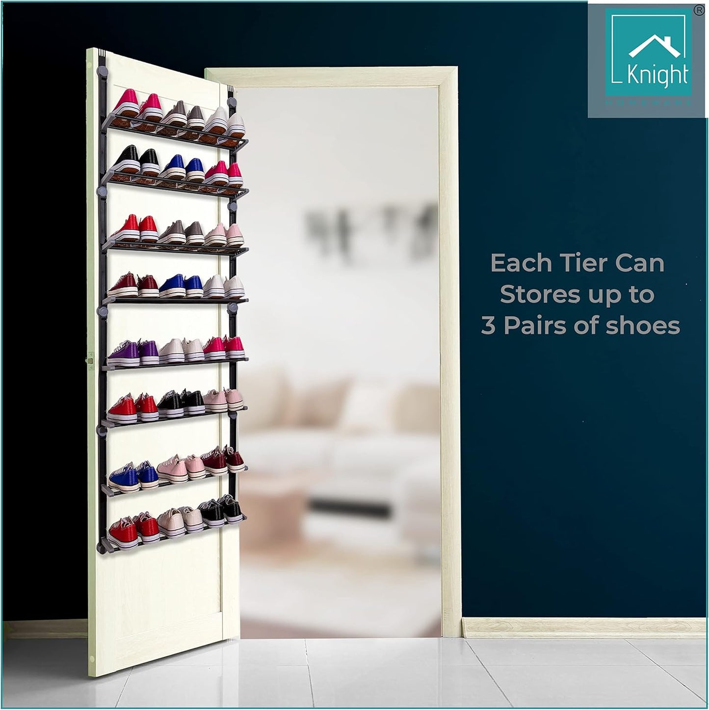 Over the Door 8 Tier Shoe Organiser - Holds up to 24 pairs [Grey]