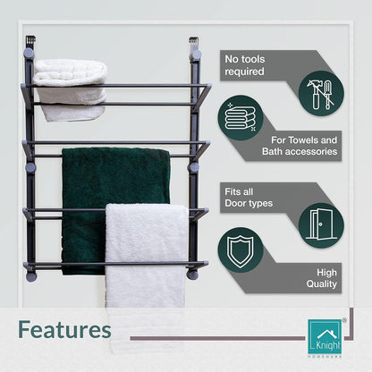 Over the Door  4-tier Bathroom Towel Organiser [Grey]