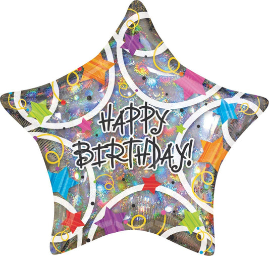 Anagram Happy Birthday Iridescent Stars 19" Foil Balloon