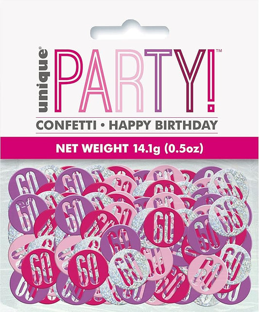 Pink, Purple & Silver Happy 60th Birthday Confetti 14g
