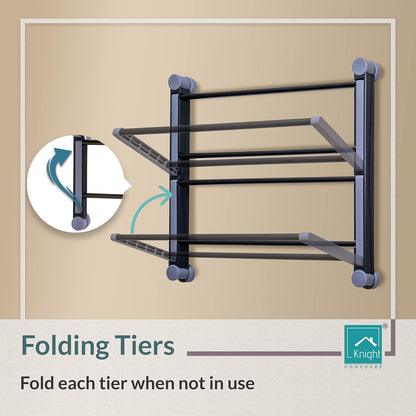 2 Tier Kitchen Towel Organiser – Foldable Wall Mounted Towel Rack – Stick-On (Grey)