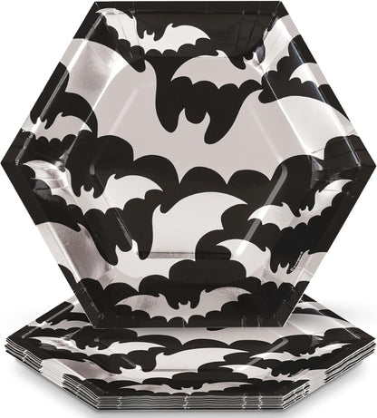 Halloween Bat Hexagonal Paper Plates 21cm – Pack of 8 Heavy Duty