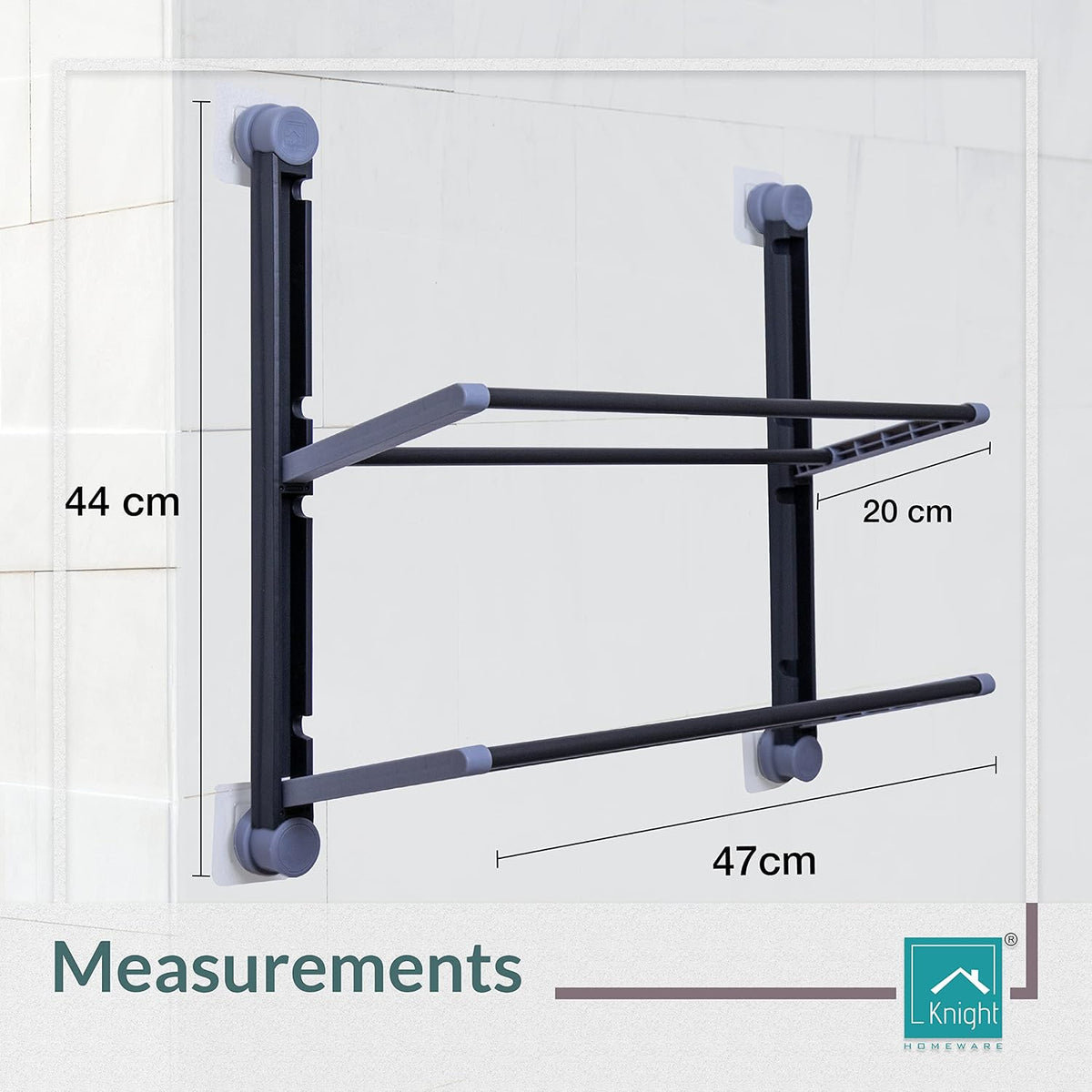 2 Tier Kitchen Towel Organiser – Foldable Wall Mounted Towel Rack – Stick-On (Grey)