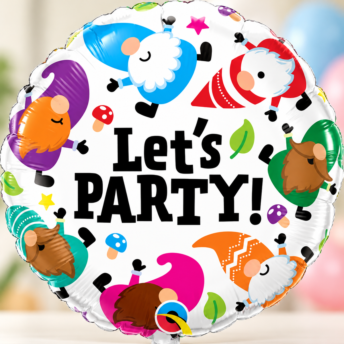 Qualatex 18" Let's Party Gnomes Round Foil Balloon – Air or Helium