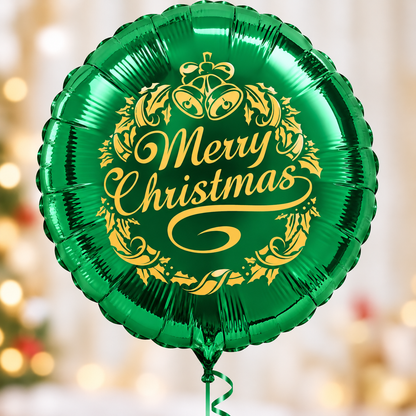 Merry Christmas 18" Foil Balloon – Gold, Red or Green – Air or Helium