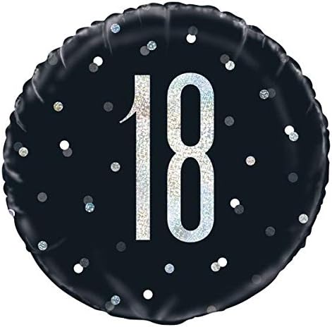 Black & Silver Confetti Age 18 Round Mylar 18-inch Balloon