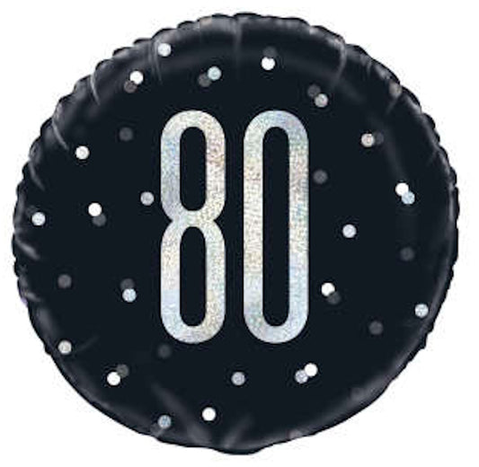 Black & Silver Confetti Age 80 Round Mylar 18-inch Balloon