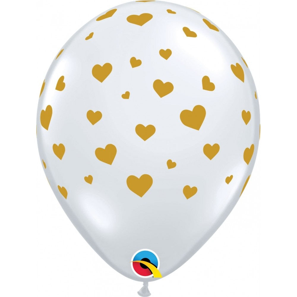 Qualatex Random Gold Hearts All Round Diamond Clear 11" Latex Balloons 25Pc/Bag
