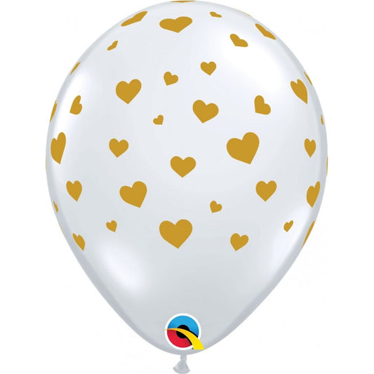 Qualatex Random Gold Hearts All Round Diamond Clear 11" Latex Balloons 25Pc/Bag