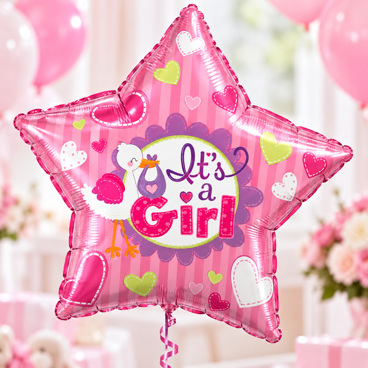 It's a Girl Stork 17" Foil Balloon - Suitable for Air and Helium