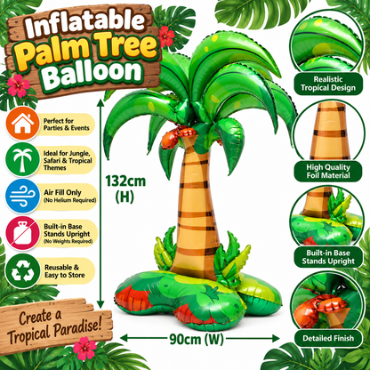 Freestanding Palm Tree Foil Balloon 132cm x 90cm Tropical Jungle Party Decoration