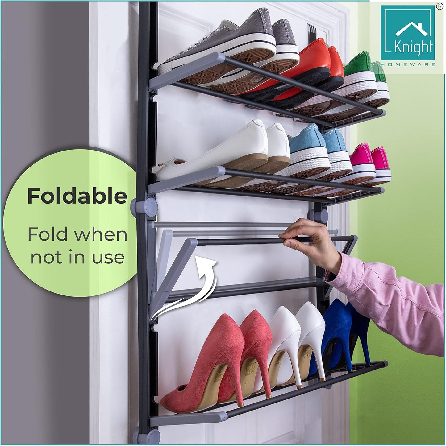 Over the Door 4 Tier Shoe Organiser - Holds up to 12 pairs [Grey]