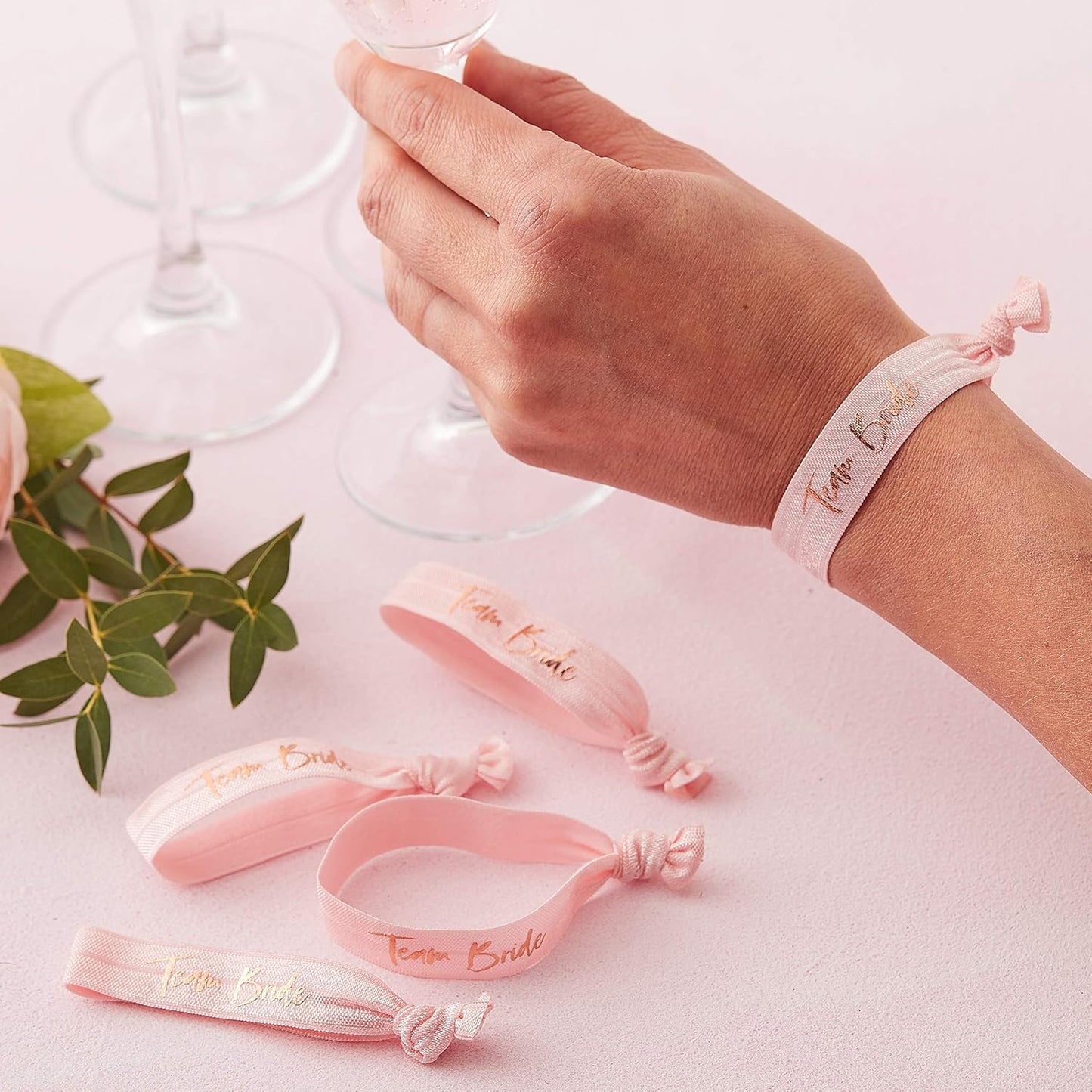 Ginger Ray Pink and Rose Gold Team Bride Hen Party Hair/Wrist Band Tie Accessories - 5 Pack - Floral Hen