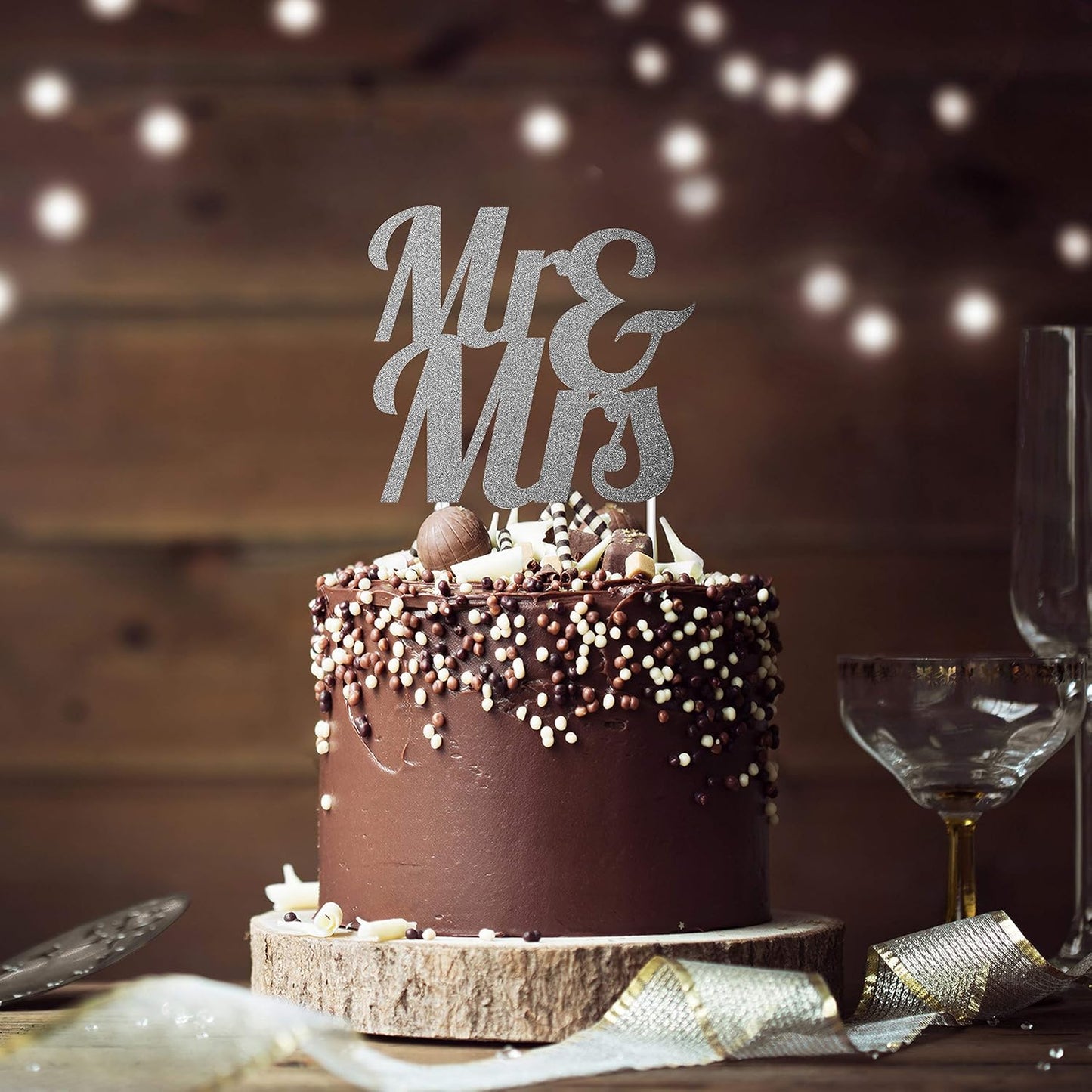 Creative Silver Glittery Mr and Mrs Cake Topper - 1 Pc