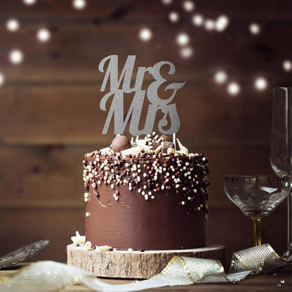 Creative Silver Glittery Mr and Mrs Cake Topper - 1 Pc