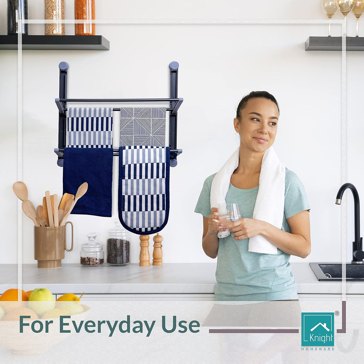 2 Tier Kitchen Towel Organiser – Foldable Wall Mounted Towel Rack – Stick-On (Grey)