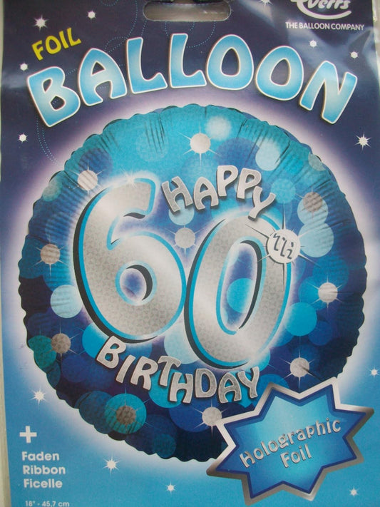 Blue Holographic 60th Birthday 18-inch Foil Balloon