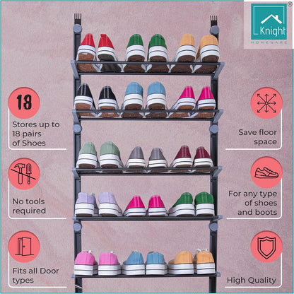 Over the Door 6 Tier Shoe Organiser - Holds up to 18 pairs [Grey]