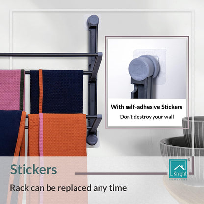 2 Tier Kitchen Towel Organiser – Foldable Wall Mounted Towel Rack – Stick-On (Grey)