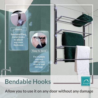Over the Door  4-tier Bathroom Towel Organiser [Grey]