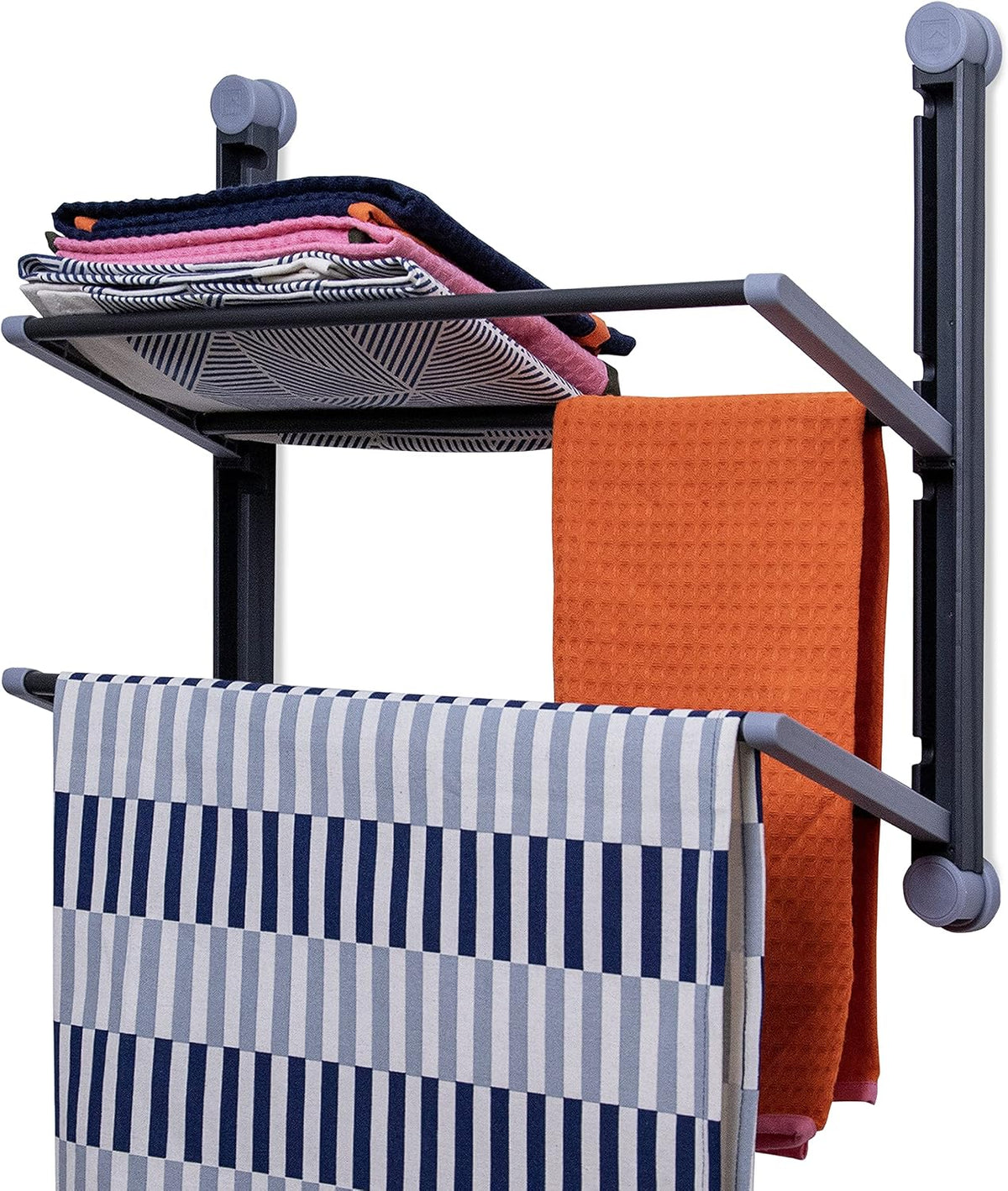 2 Tier Kitchen Towel Organiser – Foldable Wall Mounted Towel Rack – Stick-On (Grey)