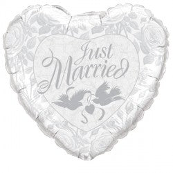 Qualatex Just Married Pearl White & Silver Heart 36" Foil Balloon